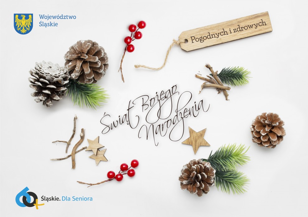 Grafika przedstawiająca życzenia: Zdrowych i pogodnych Świąt Bożego Narodzenia oraz samych szczęśliwych dni  w nadchodzącym Nowym Roku 